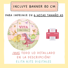 Kit imprimible Dinosaurios Nenas + Banner Circular Fondo Mesa Dulce Candybar - comprar online