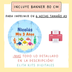 Kit imprimible Baby Shark + Banner Circular Fondo Mesa Dulce Candybar - comprar online