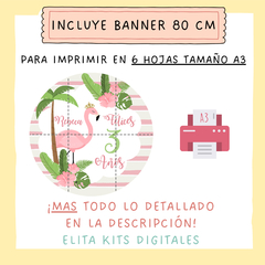 Kit Imprimible Flamencos + Banner Circular Fondo Mesa Dulce Candybar - comprar online