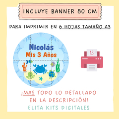 Kit Imprimible Animalitos del Mar Nene + Banner Circular Fondo Mesa Dulce Candybar - comprar online