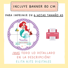 Kit imprimible La Sirenita Ariel + Banner Circular Fondo Mesa Dulce Candybar - comprar online