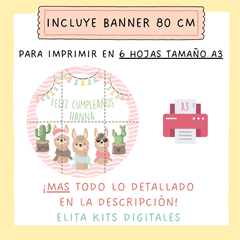 Kit Imprimible Llamas Alpacas Cactus + Banner Circular Fondo Mesa Dulce Candybar - comprar online