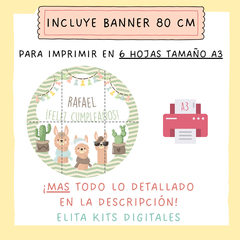 Kit Imprimible Llamas Alpacas Cactus Varón + Banner Circular Fondo Mesa Dulce Candybar - comprar online