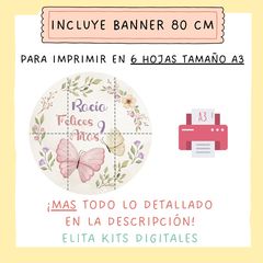 Kit imprimible Mariposas y Flores + Banner Circular Fondo Mesa Dulce Candybar - comprar online