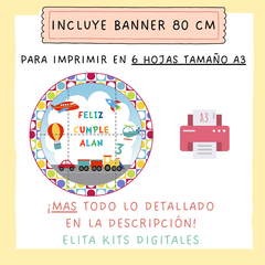 Banner circular cumpleaños medios de transporte