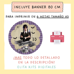 Kit Imprimible Merlina Addams + Banner Circular Fondo Mesa Dulce Candybar - comprar online