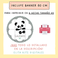 Kit Imprimible Osito Panda Nene Gris Verde + Banner Circular Fondo Mesa Dulce - comprar online