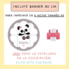 Kit Imprimible Osito Panda Nena Gris Rosa + Banner Circular Fondo Mesa Dulce - comprar online