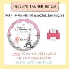 Kit Imprimible París Torre Eiffel + Banner Circular Fondo Mesa Dulce Candybar - comprar online