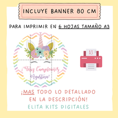 Kit Imprimible Unicornio + Banner Circular Fondo Mesa Dulce - comprar online