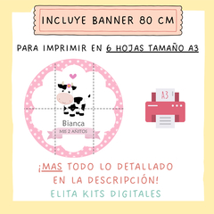 Kit imprimible Vaquita nena + Banner Circular Fondo Mesa Dulce Candybar - comprar online
