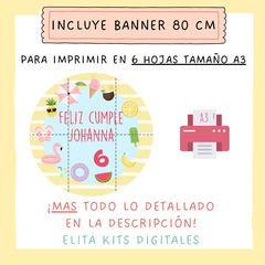 Kit imprimible Verano Pileta Frutas + Banner Circular Fondo Mesa Dulce Candybar - comprar online