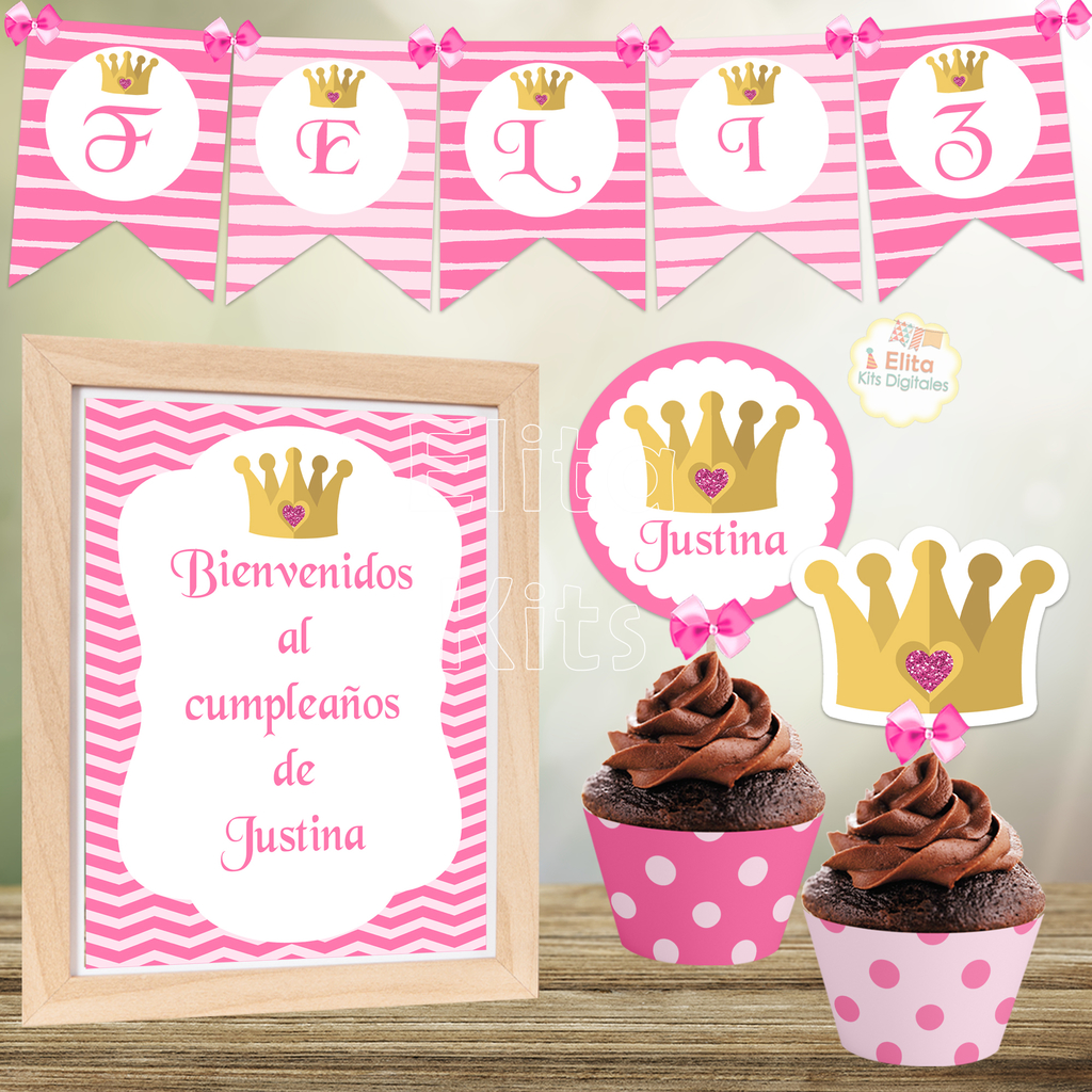 Set Globos Cumple Primer Añito 1 Año Nena Corona Princess