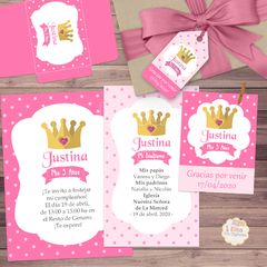Kit imprimible corona princesa, decoración primer añito 1 año bautismo baby shower nena niña