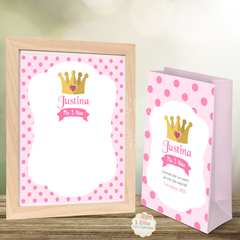 Kit imprimible corona princesa, decoración primer añito 1 año bautismo baby shower nena niña