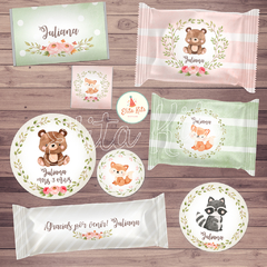 Kit Imprimible bosque encantado nena decoración de golosinas y candybar