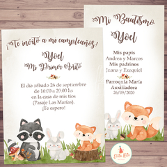 Kit Imprimible Bosque Encantado Nene estampita de recuerdo de bautismo