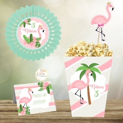 Kit Imprimible Flamencos + Banner Circular Fondo Mesa Dulce Candybar en internet