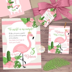 Kit Imprimible Flamencos + Banner Circular Fondo Mesa Dulce Candybar - tienda online