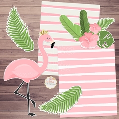 Kit Imprimible Flamencos + Banner Circular Fondo Mesa Dulce Candybar