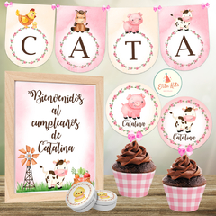 Kit Imprimible Granja Nena + Banner Circular Fondo Mesa Dulce Candybar