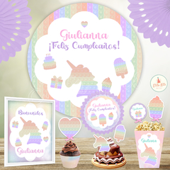 Kit imprimible Pop It cumpleaños + banner fondo mesa dulce