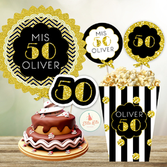 Kit imprimible 50 Años Hombre + Banner Circular Fondo Mesa dulce Candybar