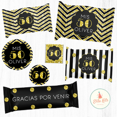 Kit imprimible 50 Años Hombre + Banner Circular Fondo Mesa dulce Candybar - comprar online