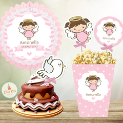 Kit Imprimible Angel Angelito Nena Bautismo Cake Topper Torta