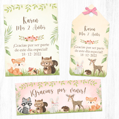 Kit imprimible Animalitos del Bosque Tribal Nena + Banner Circular Fondo Mesa Dulce Candybar en internet