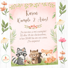 Kit imprimible Animalitos del Bosque Tribal Nena + Banner Circular Fondo Mesa Dulce Candybar - Kits Imprimibles - Elita Kits Digitales