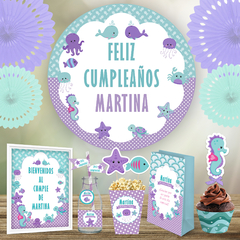 Banner imprimible cumpleaños Animalitos del Mar Nenas