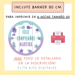 Kit Imprimible Animalitos del Mar Nenas + Banner Circular Fondo Mesa Dulce Candybar - comprar online