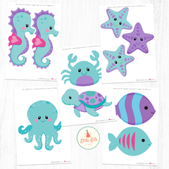 Kit Imprimible Animalitos del Mar Nenas, personalizado en internet