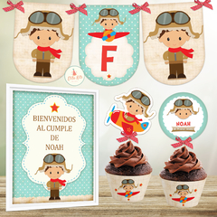 Kit imprimible aviador decoracion cumpleaños candybar