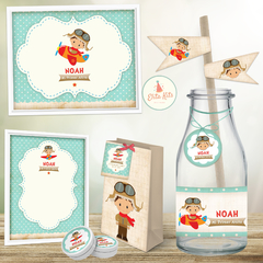 Kit imprimible aviador decoracion cumpleaños candybar