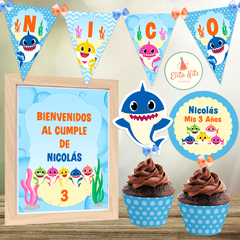 Kit imprimible Baby Shark + Banner Circular Fondo Mesa Dulce Candybar - Kits Imprimibles - Elita Kits Digitales