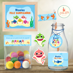 Kit imprimible Baby Shark + Banner Circular Fondo Mesa Dulce Candybar - tienda online