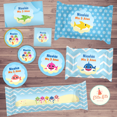 Kit imprimible Baby Shark + Banner Circular Fondo Mesa Dulce Candybar - comprar online