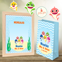 Kit imprimible Baby Shark + Banner Circular Fondo Mesa Dulce Candybar en internet