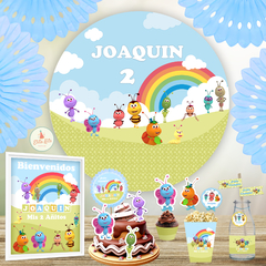 Kit Imprimible Bichikids Banner circular fondo mesa dulce candybar