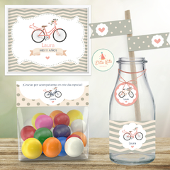 Kit Imprimible Bicicleta Flores Shabby Chic + Banner Circular - Kits Imprimibles - Elita Kits Digitales
