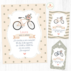 Kit Imprimible Bicicleta Flores Shabby Chic + Banner Circular