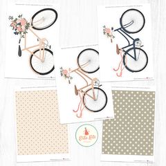 Kit Imprimible Bicicleta Flores Shabby Chic + Banner Circular - tienda online