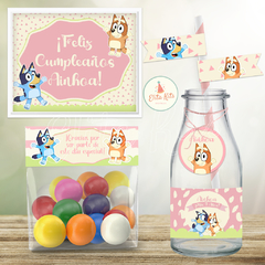 Kit imprimible Bluey Nena decoración cumpleaños mesa dulce