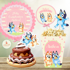 Kit imprimible Bluey Nena decoración cumpleaños torta cake topper