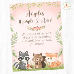 Kit imprimible animalitos del bosque nena invitacion digital whatsapp