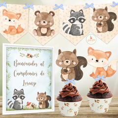 Kit Imprimible Animalitos del Bosque Varón decoración cumpleaños