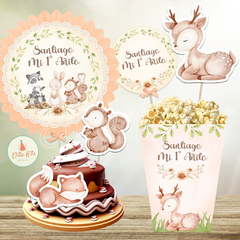 Kit Imprimible Animalitos del Bosque Varón + Banner Circular Fondo Mesa Dulce Candybar - comprar online