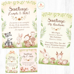 Imagen de Kit Imprimible Animalitos del Bosque Varón + Banner Circular Fondo Mesa Dulce Candybar